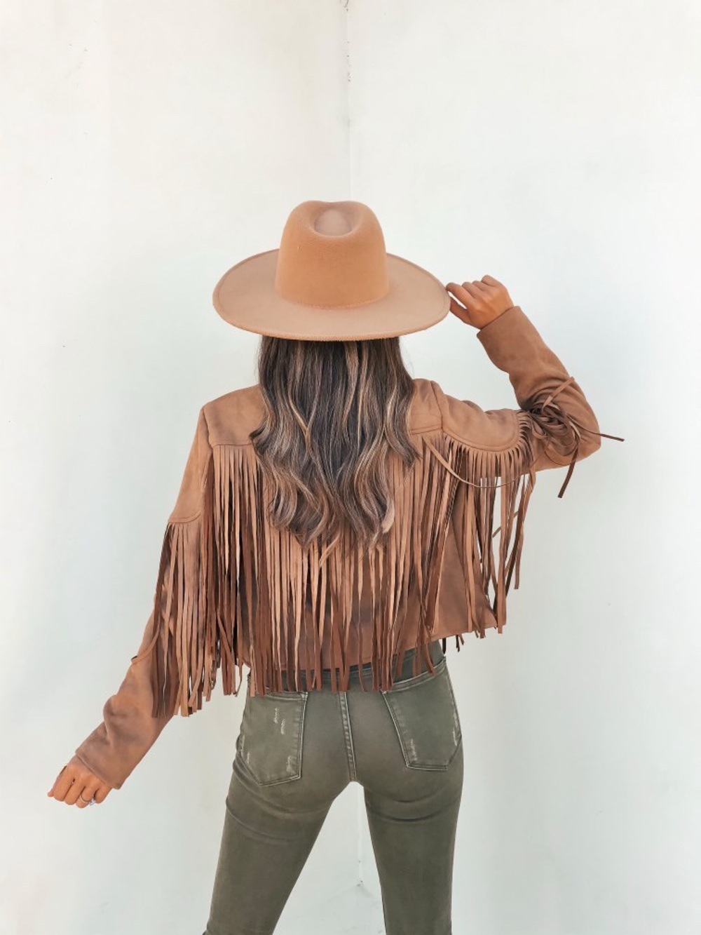 Fringed Suede women Cropped Jacket - Tan